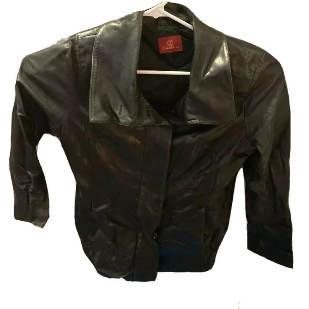 Cole Haan Womens Moto Jacket Black Buttons Pockets